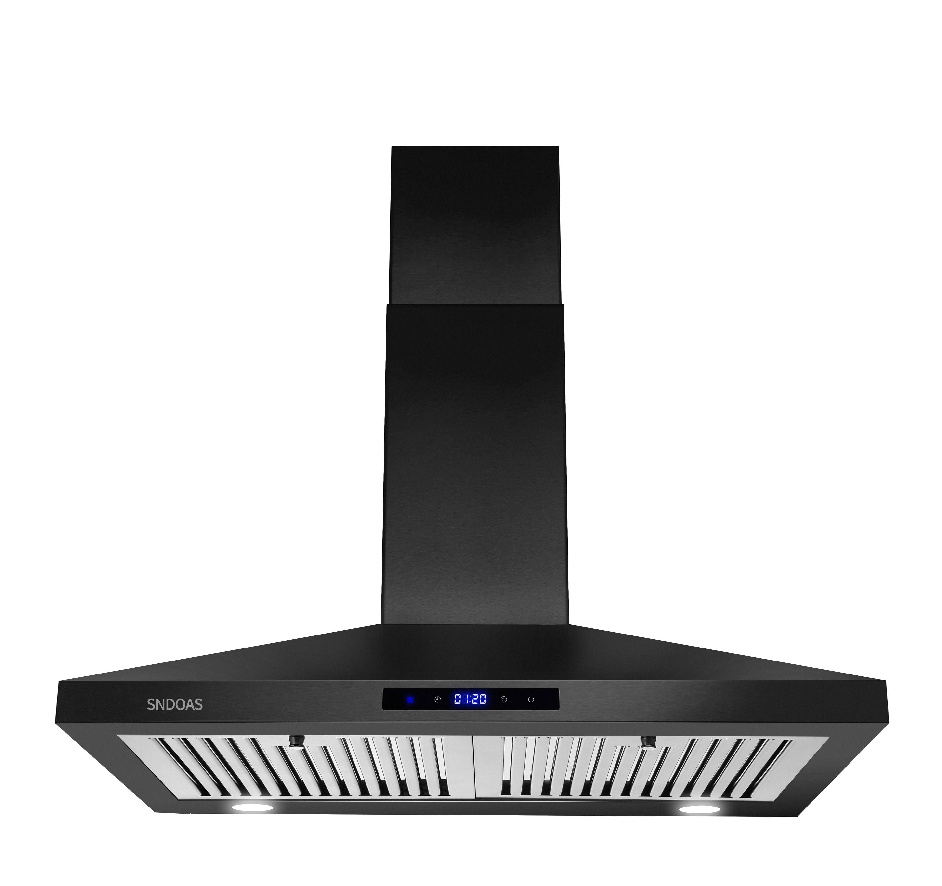 30 inch Wall Mount Range Hood Stainless Steel 350 Cfm Cooking Stove Vented LED Lamp 3 Speed Black
