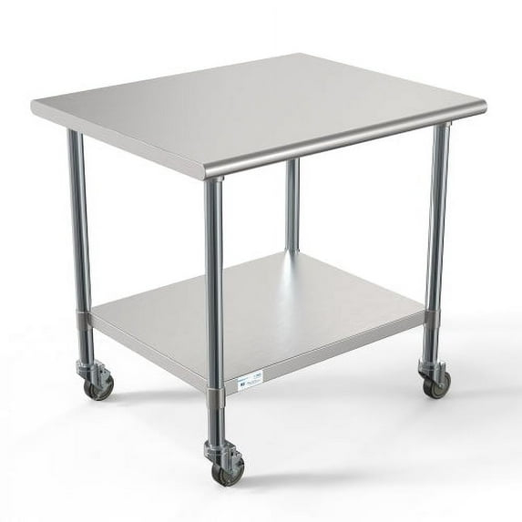 30" x 36" 18-Gauge 304 Stainless Steel Commercial Work Table with Casters, CT3036-18C.