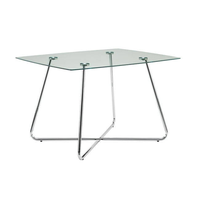 31" Chrome Metal and Clear Tempered Glass Dining Table
