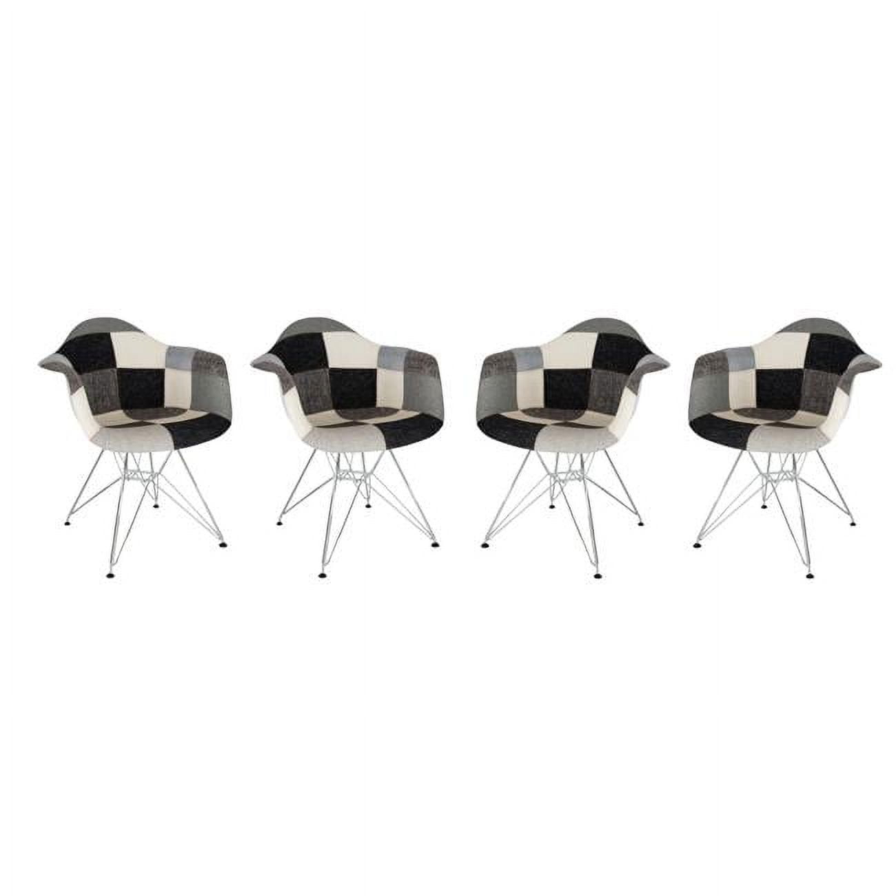LeisureMod Willow Patchwork Fabric Eiffel Base Accent Armchair Set of 4