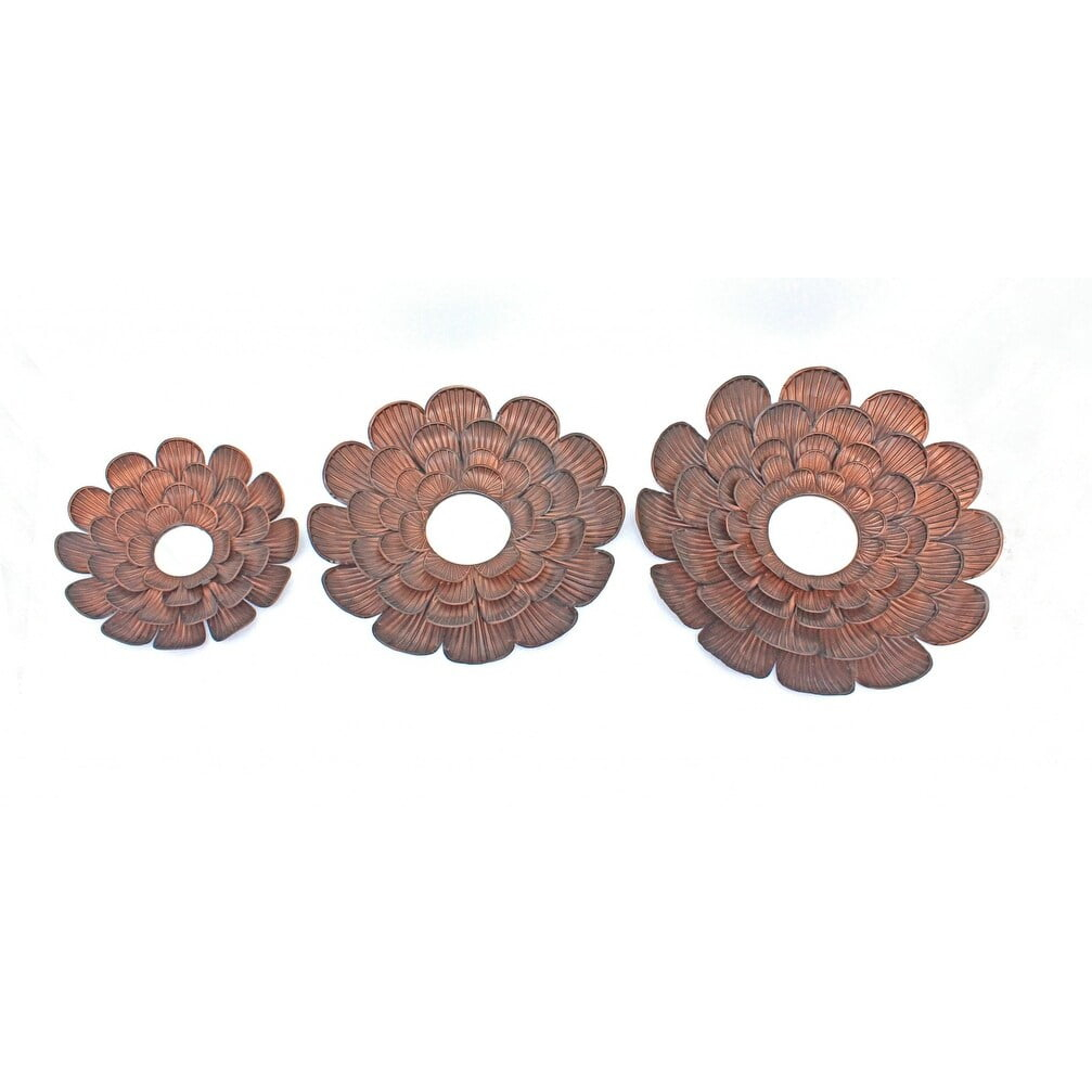 31" x 31" x 3.5" Copper, 3 Piece, Vintage, Blooming Flower, Metal - Wall Mirror