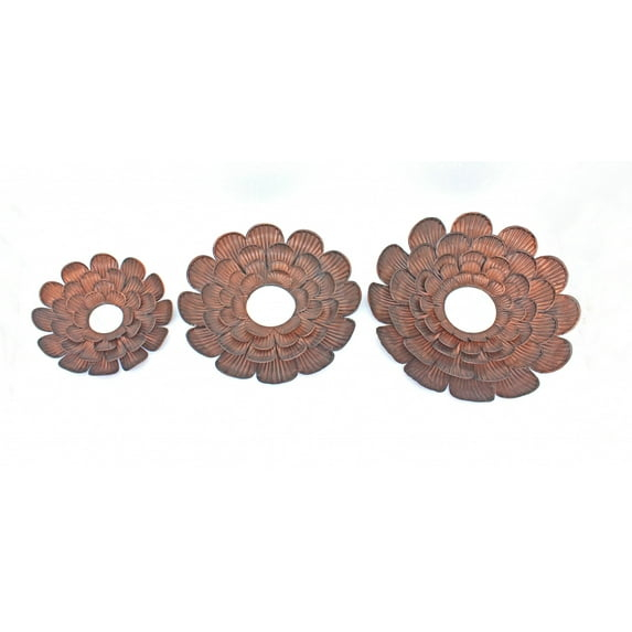 31" x 31" x 3.5" Copper, 3 Piece, Vintage, Blooming Flower, Metal - Wall Mirror