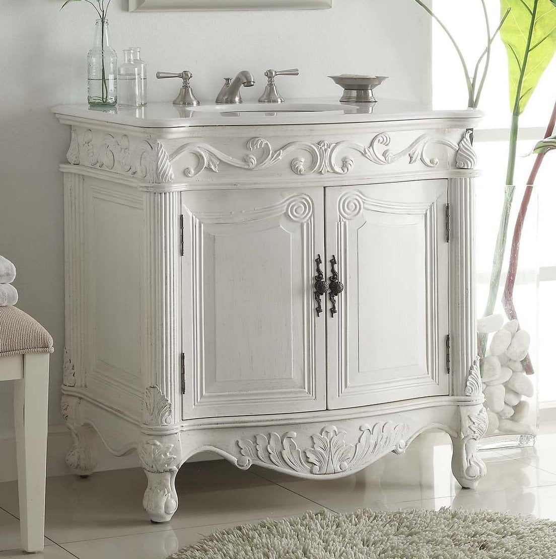32" Benton Collection Fiesta Antique Victorian Classic Style White Bathroom Vanity CF-2873W-AW
