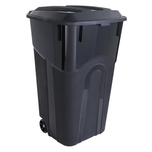 Hyper Tough 32 Gallon Wheeled Heavy Duty Plastic Garbage Can, Attached Lid, Black