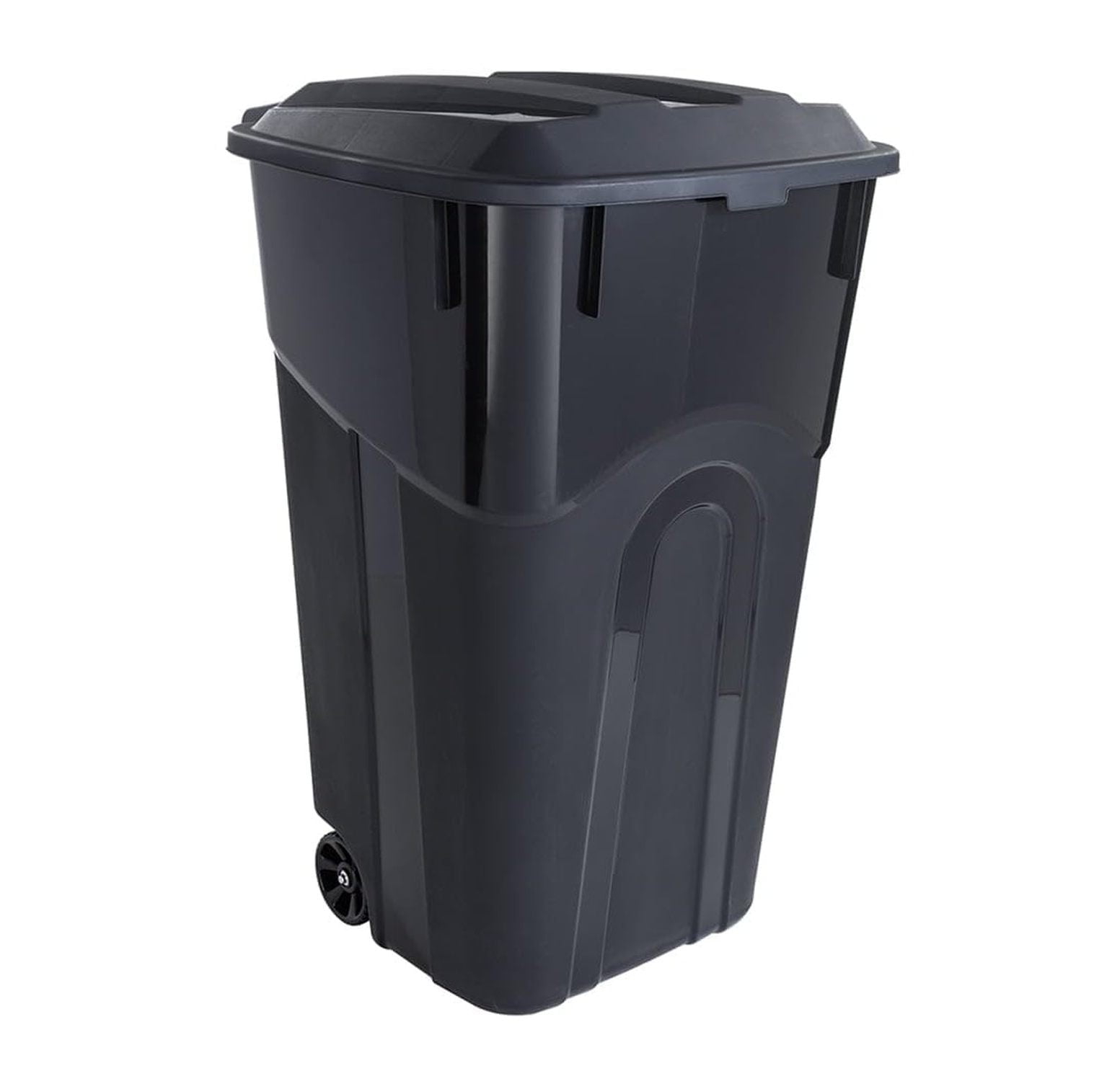 Hyper Tough 32 Gallon Wheeled Heavy Duty Plastic Garbage Can, Attached Lid, Black