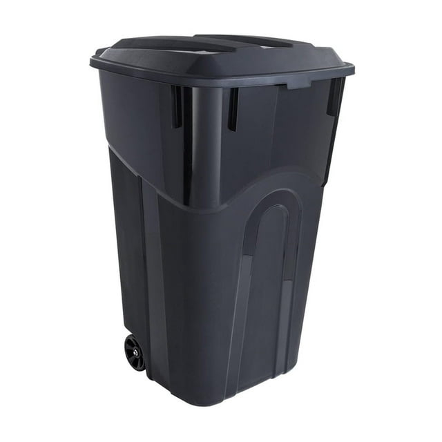 Hyper Tough 32 Gallon Wheeled Heavy Duty Plastic Garbage Can, Attached Lid, Black