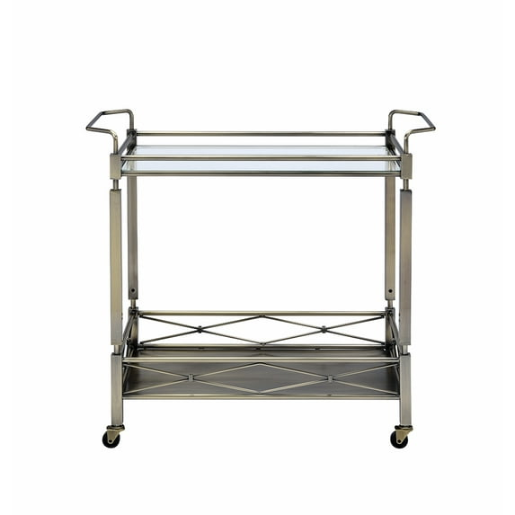 32" X 16" X 30" Antique Brass Metal Serving Cart
