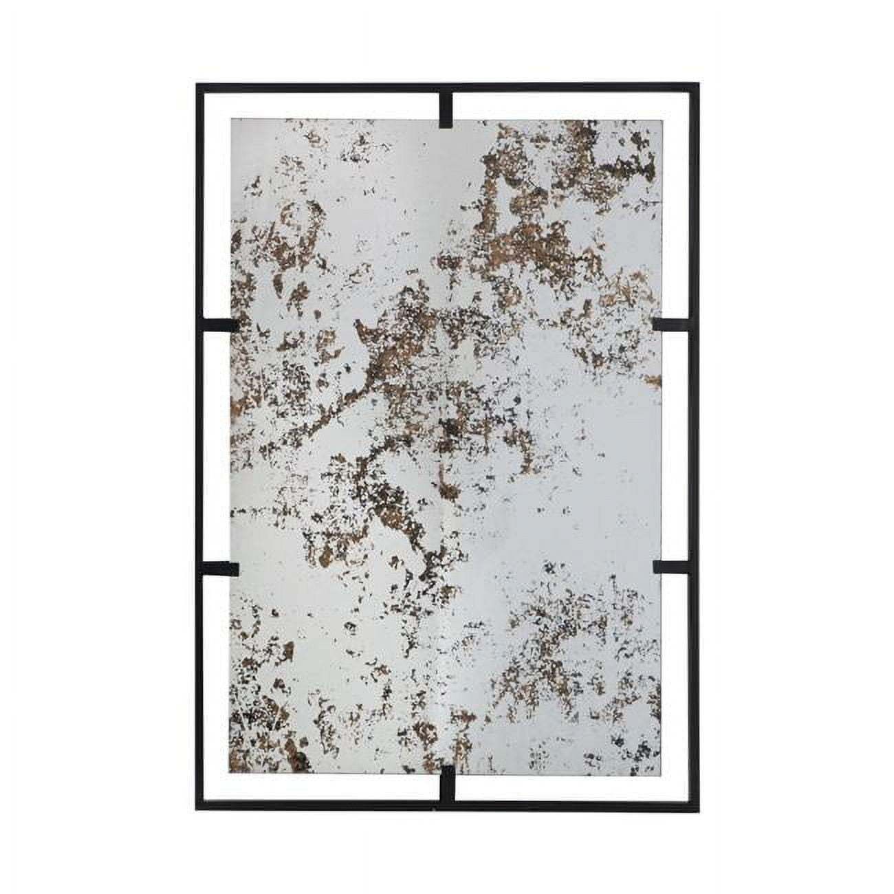 Tui 32 Inch Accent Wall Mirror, Antique Style Rectangular Black Metal Frame- Saltoro Sherpi
