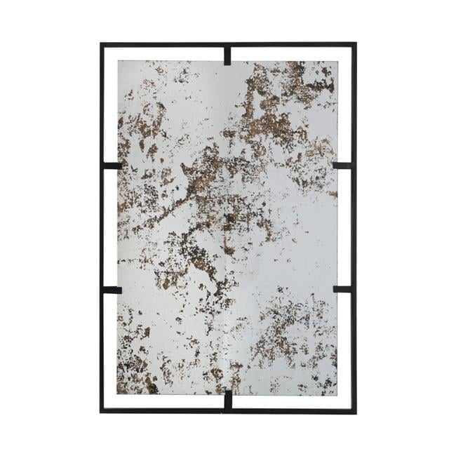 Tui 32 Inch Accent Wall Mirror, Antique Style Rectangular Black Metal Frame- Saltoro Sherpi