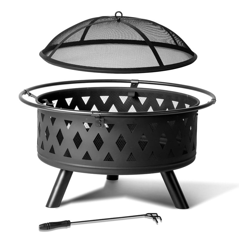 Pure Garden 32-Inch Outdoor Wood Burning Fire Pit with PVC Cover (Black)