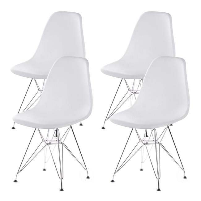 Fabulaxe  32 x 20 x 18.25 in. Mid-Century Modern Style Plastic DSW Shell Dining Chair with Metal Legs, White - Set of 4