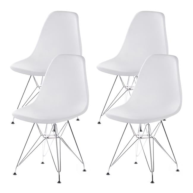 Fabulaxe  32 x 20 x 18.25 in. Mid-Century Modern Style Plastic DSW Shell Dining Chair with Metal Legs, White - Set of 4