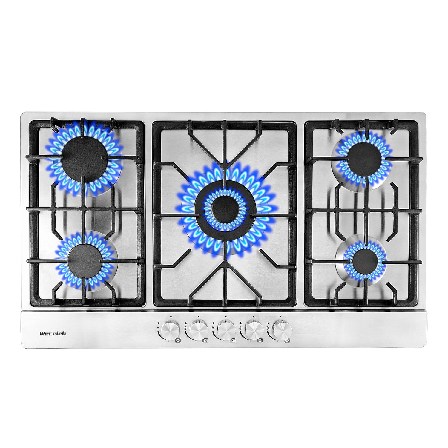 34" Dual Fuel 5 Burner Gas Cooktop with Dual Size Power Burner, Stainless Steel Gas Stove