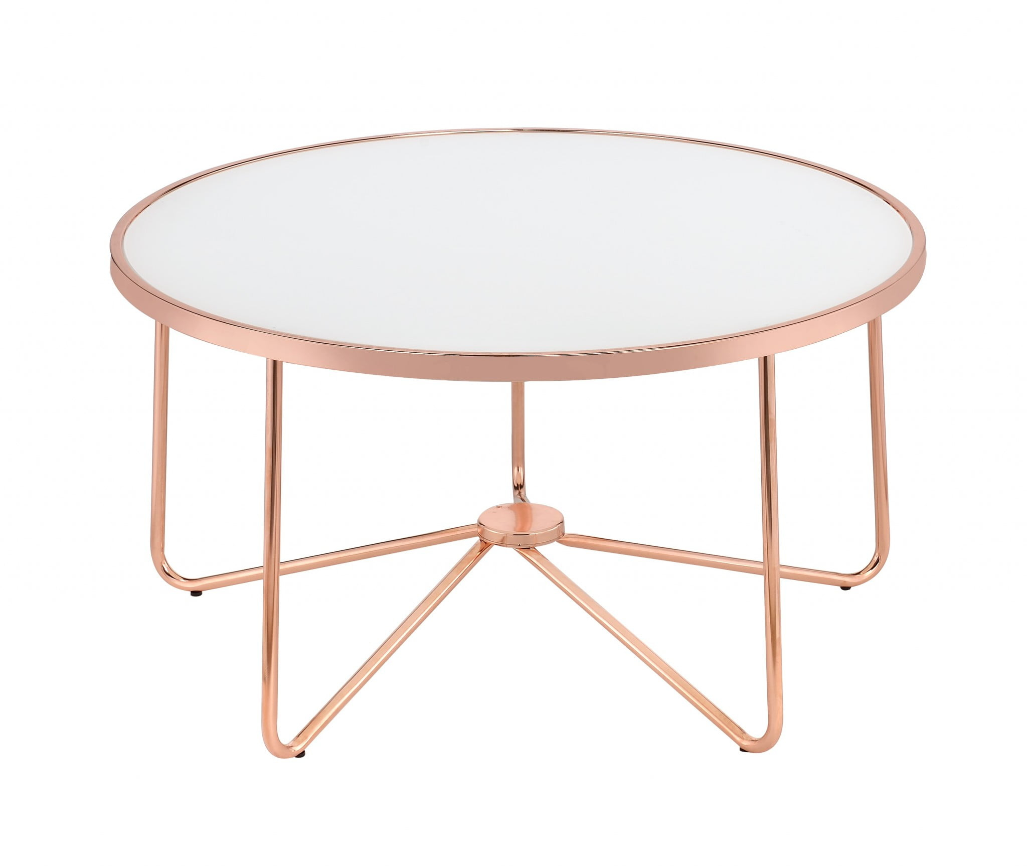 Benzara Striking Coffee Table, Frosted Glass & Rose Gold