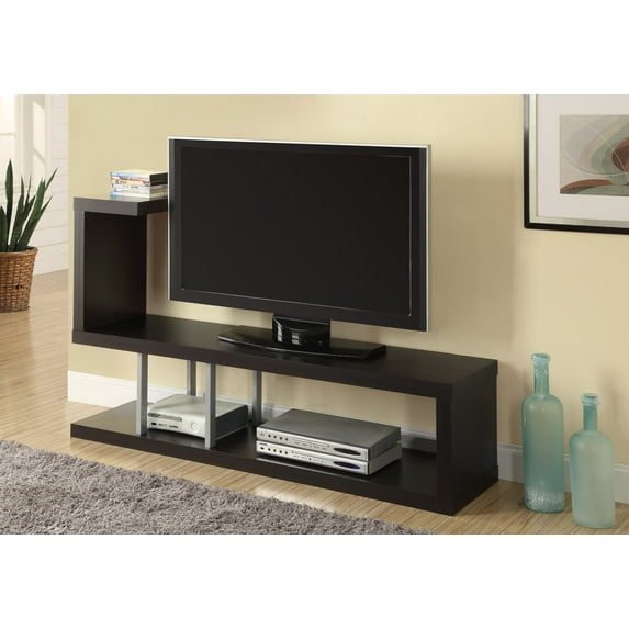35.25" Cappuccino Particle Board Hollow Core and Silver Metal TV Stand