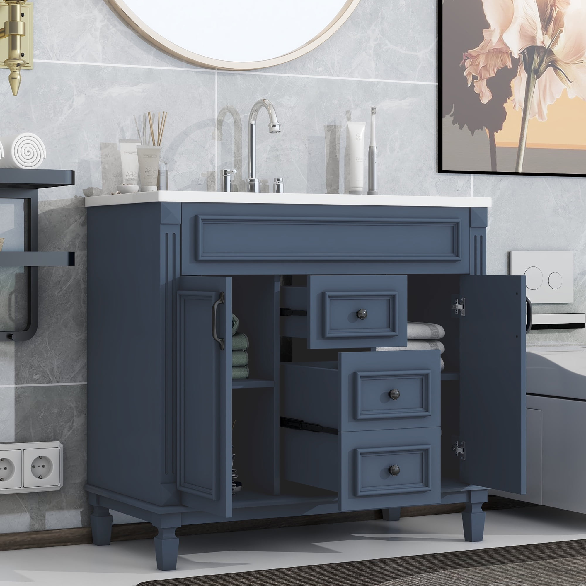 36" Bathroom Vanity with Single Sink Combo - Modern Bathroom Sink Cabinet with Storage, Undermount Sink Cabinet with Soft Closing Drawers