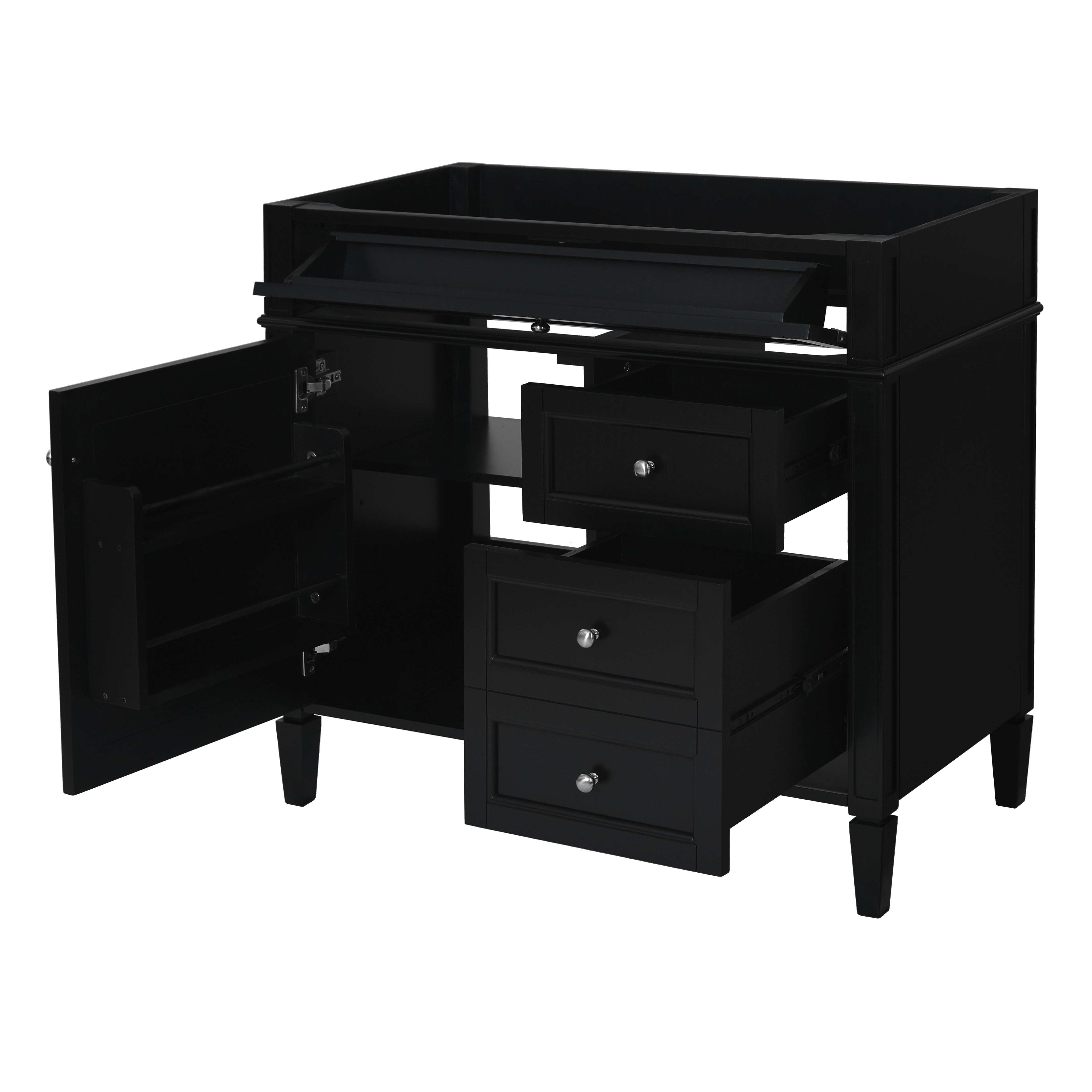 36'' Bathroom Vanity without Sink, Modern Bathroom Storage Cabinet with 2 Drawers and a Tip-out Drawer, Black