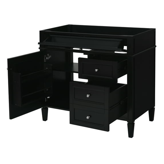 36'' Bathroom Vanity without Sink, Modern Bathroom Storage Cabinet with 2 Drawers and a Tip-out Drawer, Black