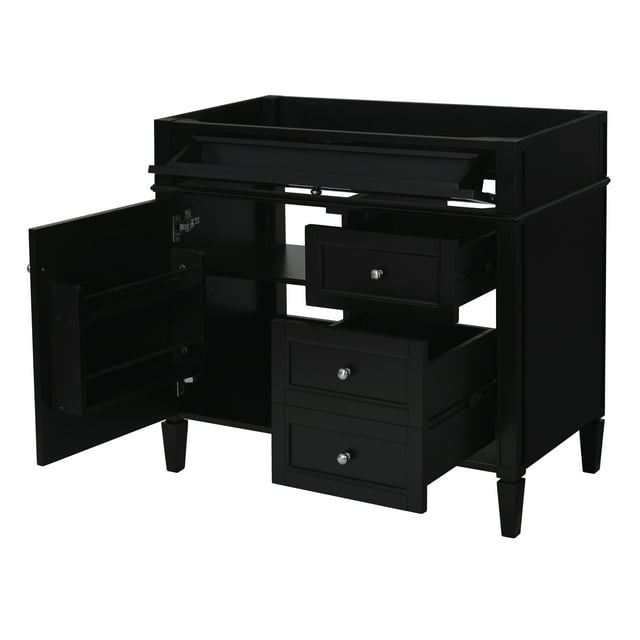36'' Bathroom Vanity without Sink, Modern Bathroom Storage Cabinet with 2 Drawers and a Tip-out Drawer, Black