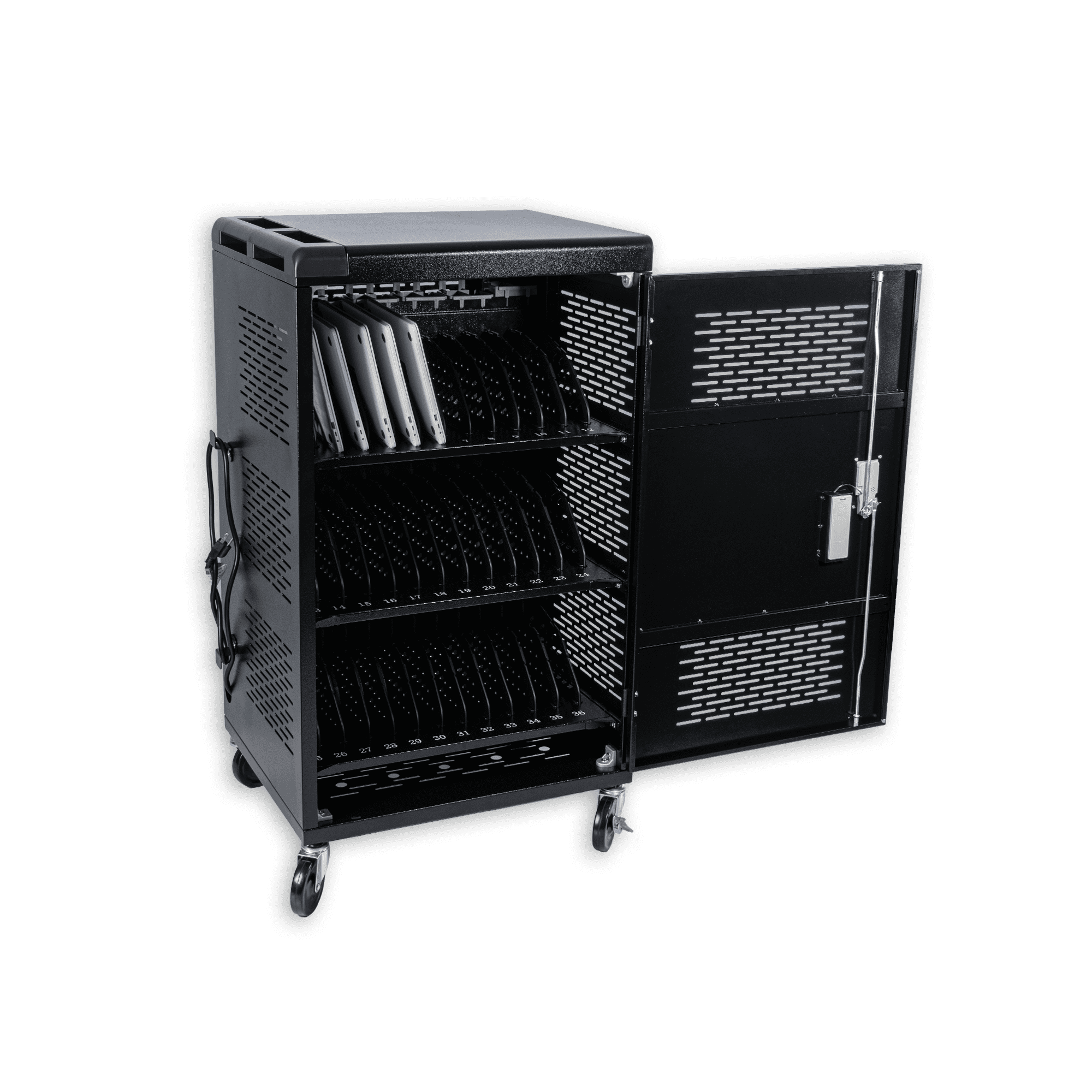 36 Bay Intelli-Sense Charging Cart for Tablets, Laptop, and Chromebook, Classroom Locking Charging Station with Keypad Lock and Charger Storage for School, Classroom, Library, Office and More