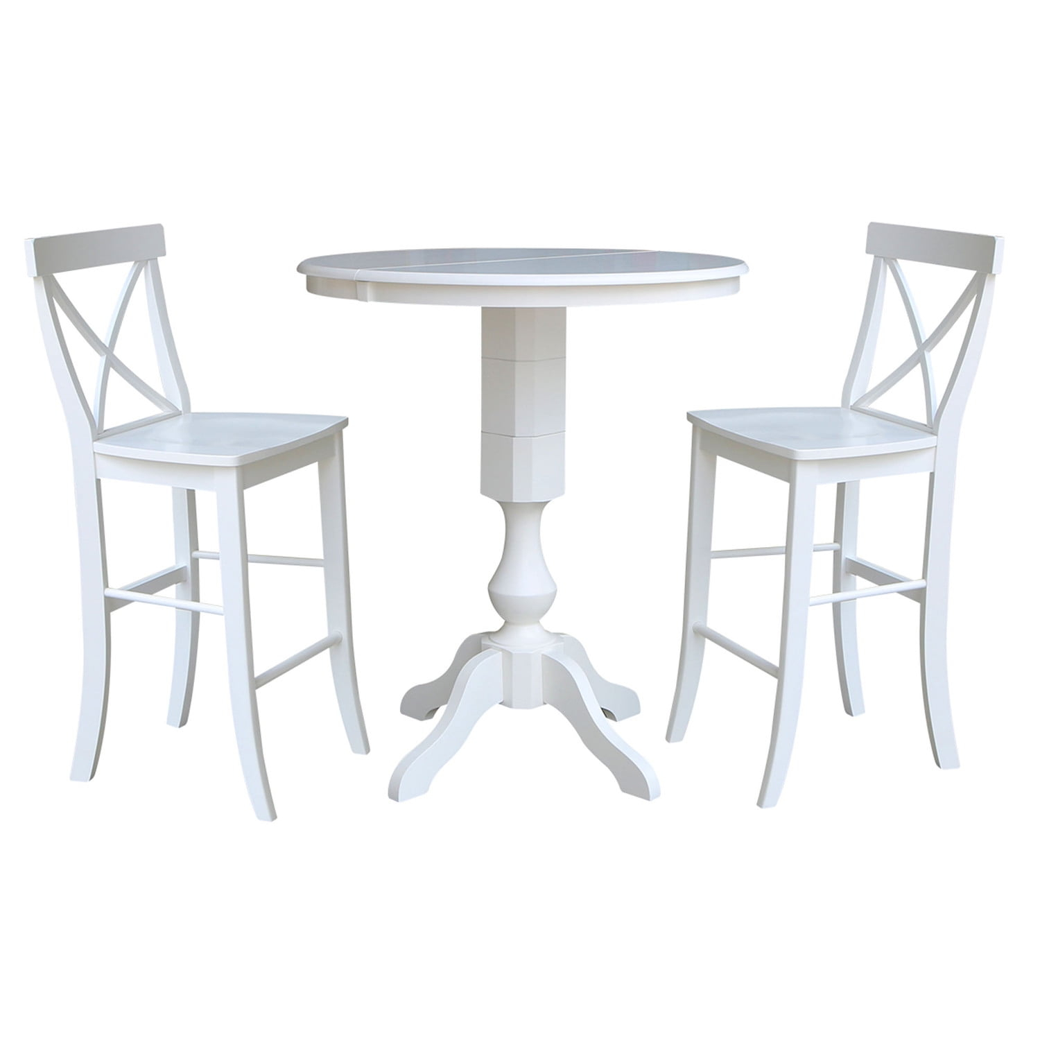 International Concepts 36 inches Round Extension Dining Table 40.9 inchesH With 2 X-Back Bar Height Stools