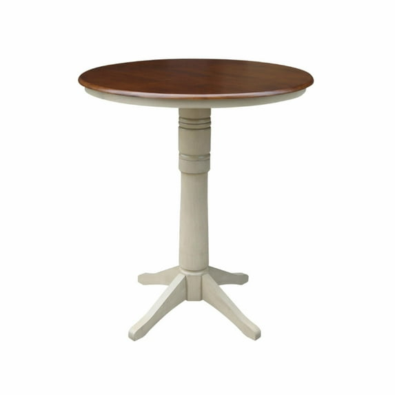 36" Round Pedestal Bar Height Table - Almond/Espresso