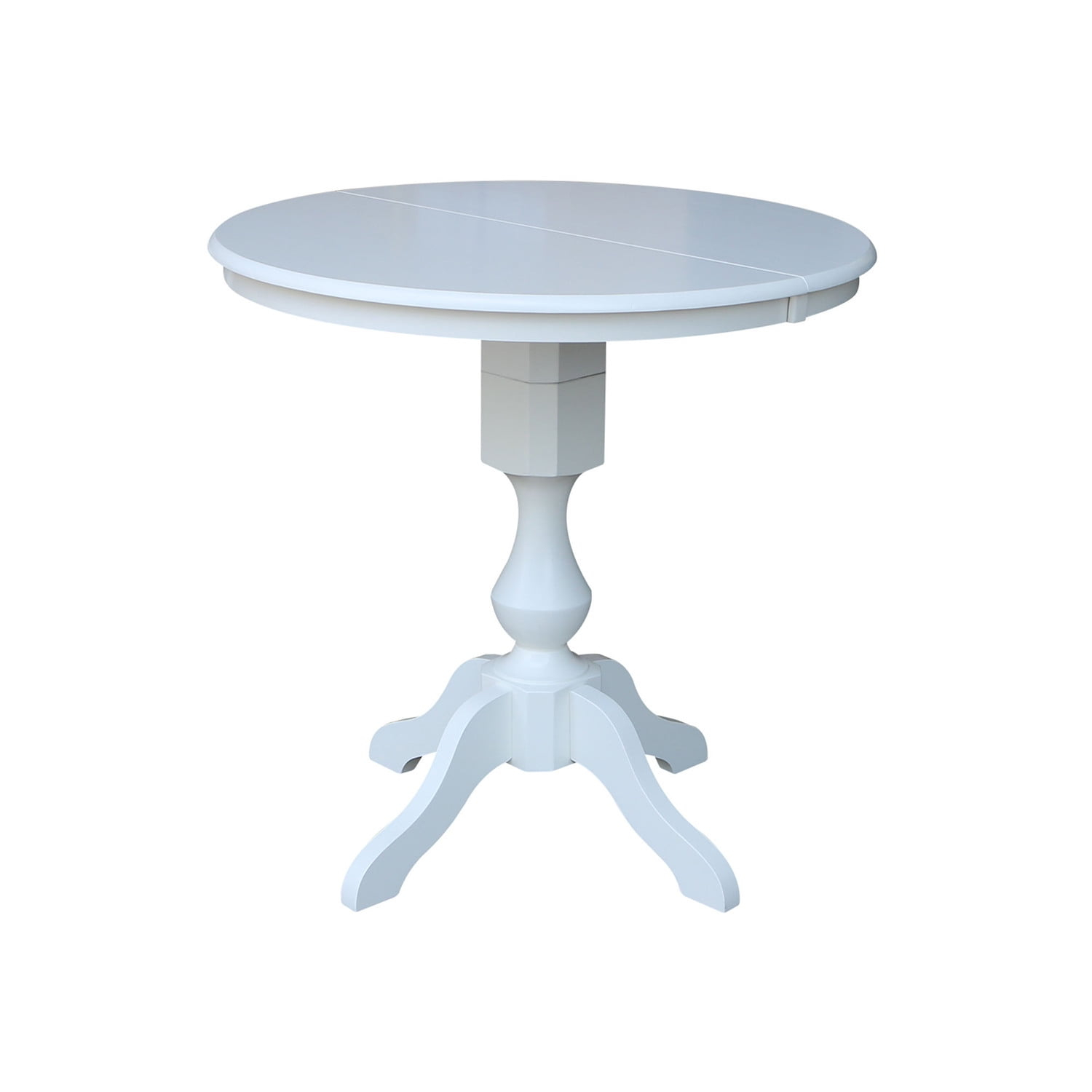 36" Round Top Counter Height Table with 12" Leaf - White