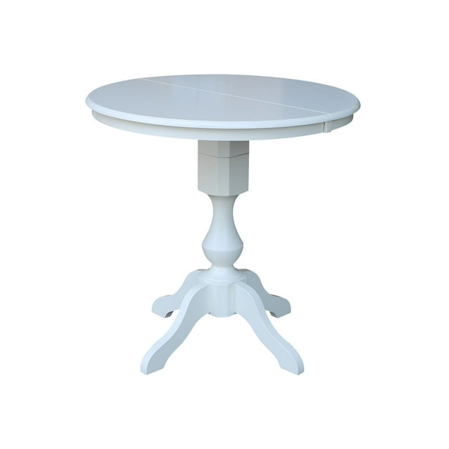 36" Round Top Counter Height Table with 12" Leaf - White