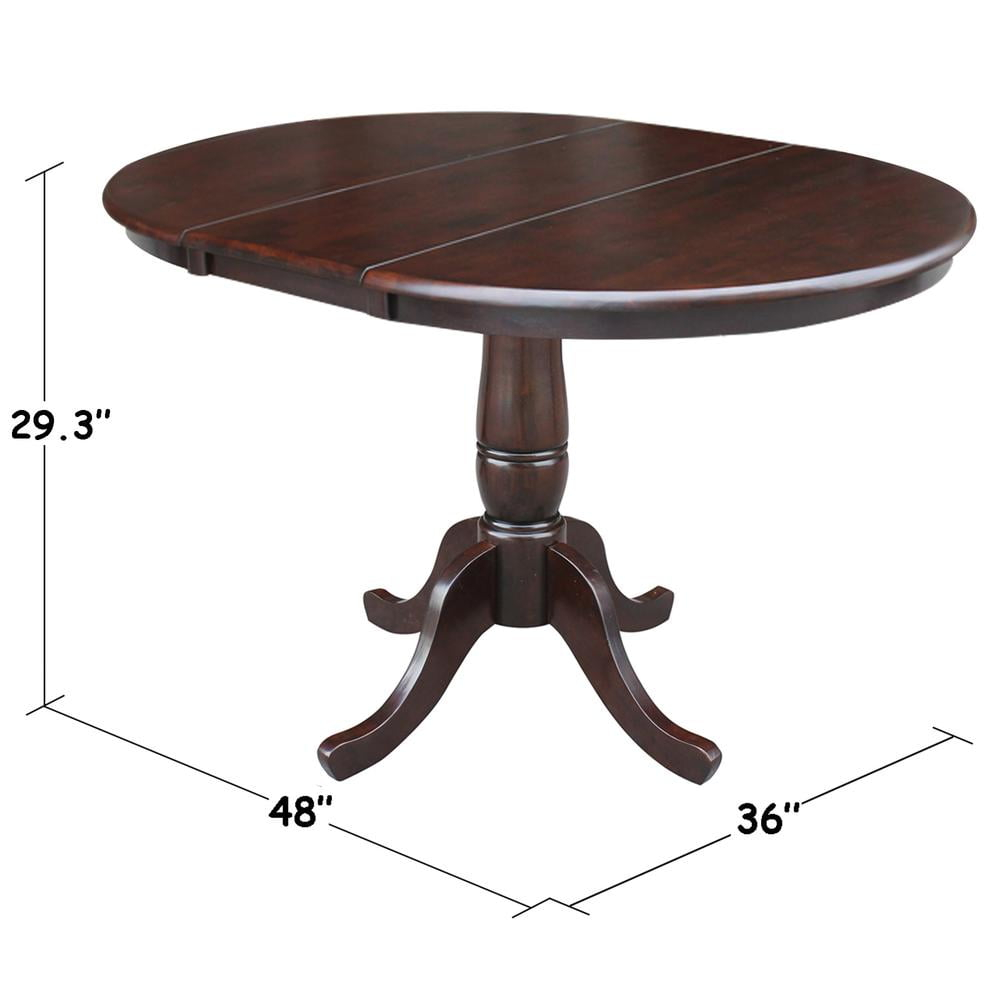 International Concepts 36 inches Round Top Pedestal Table With 12 inches Leaf - 28.9 inchesH - Dining Height