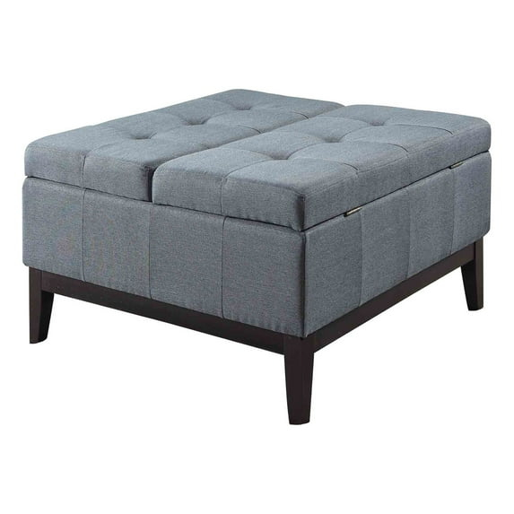 36 in. Slate Blue & Black Ottoman with Hidden Storage, Blue & Gray
