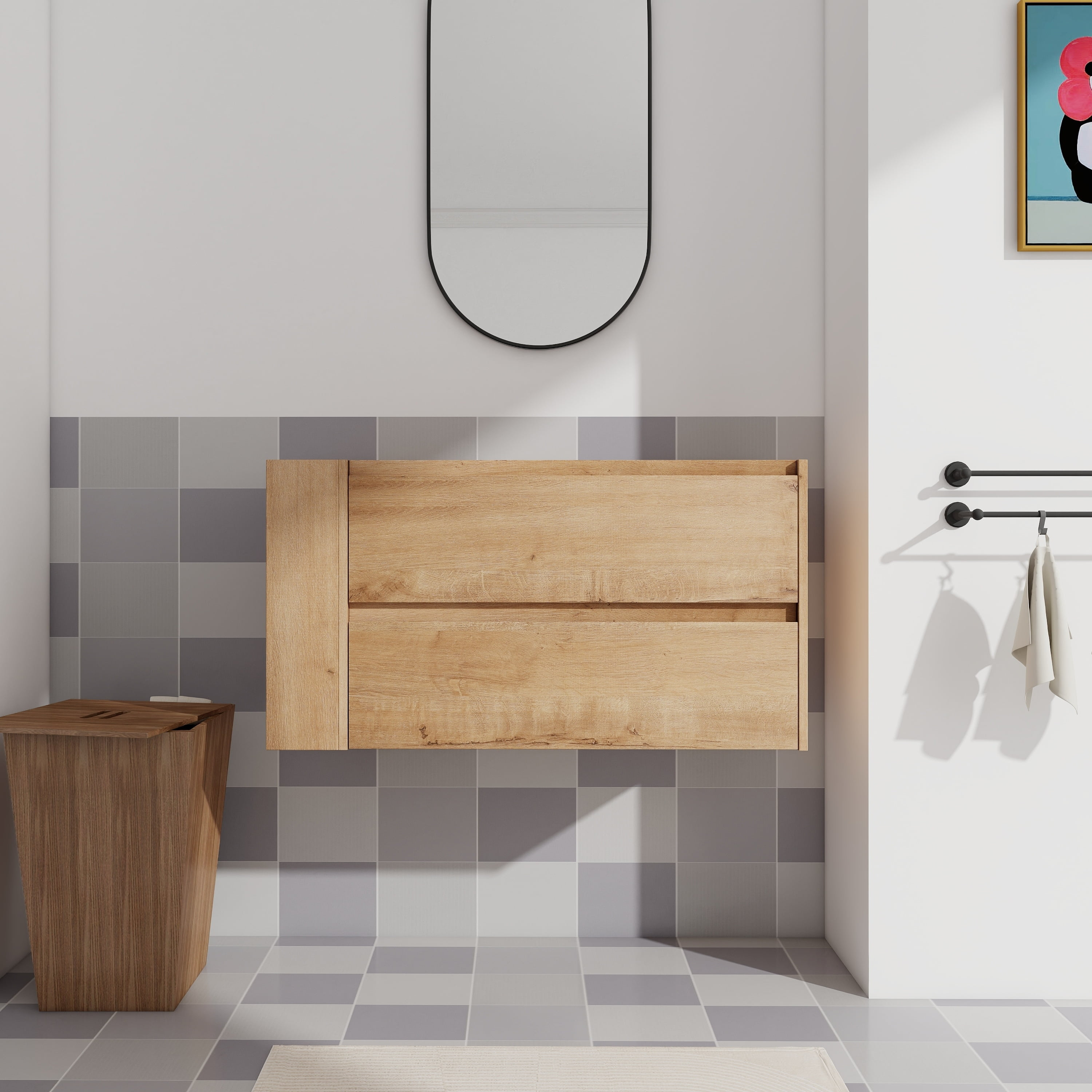 36" Wall Mounting Bathroom Vanity, Soft Close Drawer(Only Vanity, Without Basin)