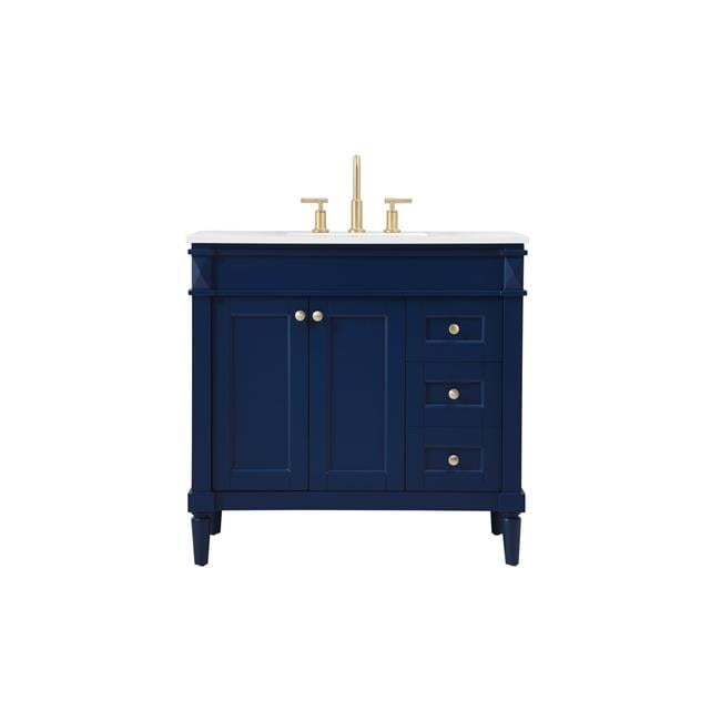 Elegant Decor Williams 36" Single Marble Top Bathroom Vanity in Blue