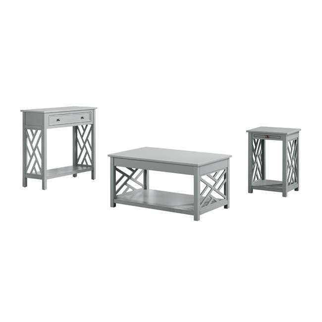 Alaterre Furniture Coventry 36 in. Coffee Table and End Tables Set of 3, Living Room Furniture Collection with Storage, Gray