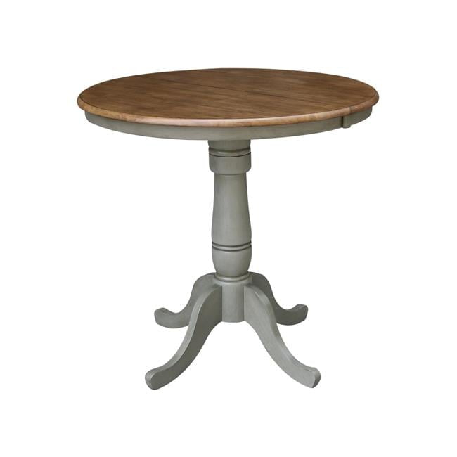 36 in. Round Top Pedestal Counter Height Table with 12 in. Leaf, Hickory & Stone