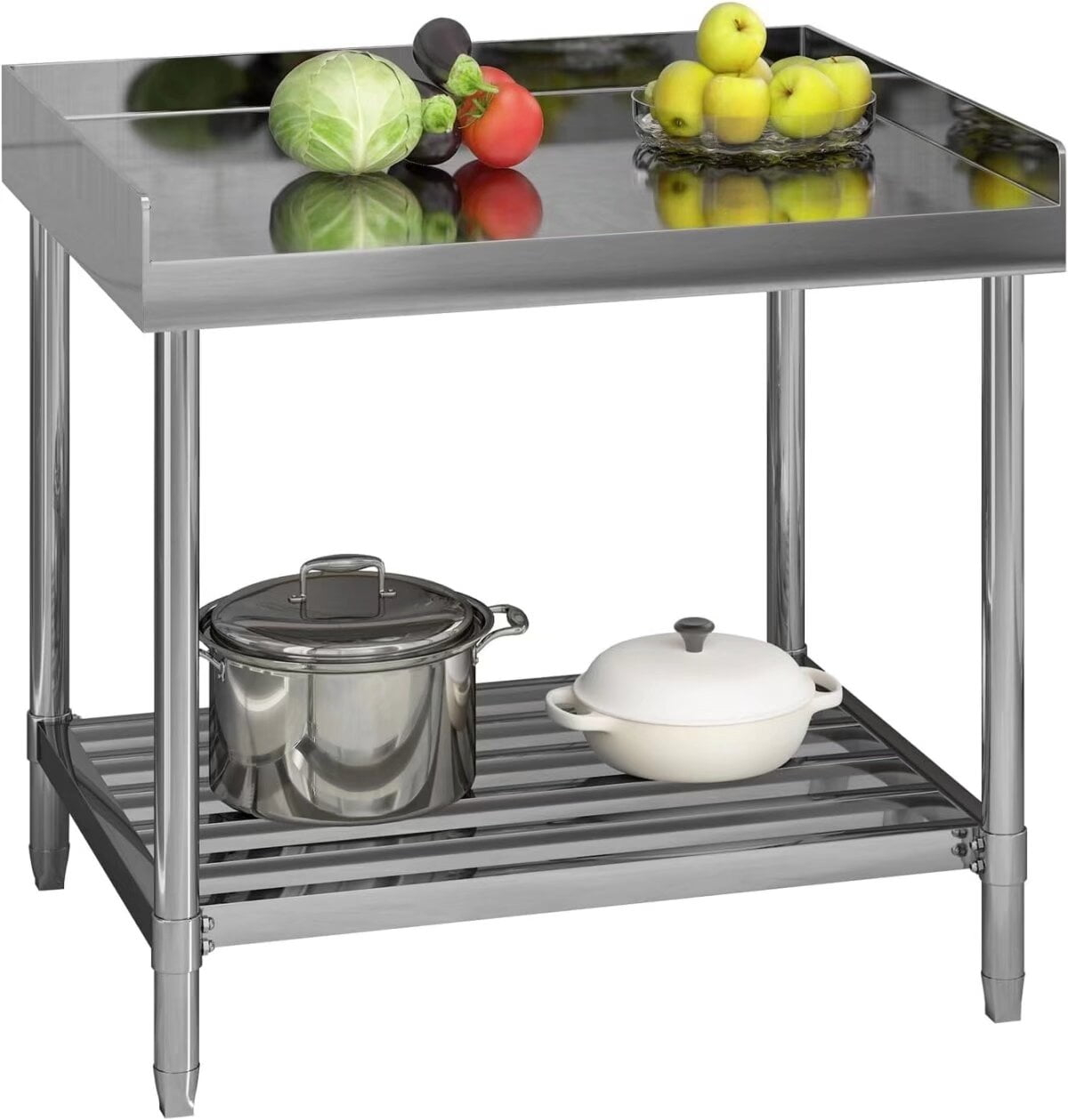 36 x 30 Inch Stainless Steel Work Table with Backsplash for Prep & Work, Heavy Duty Commercial Kitchen Island with Adjustable Undershelf for Home Restaurant