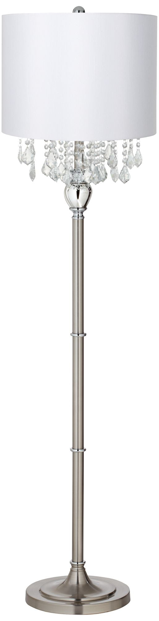 360 Lighting Crystals 60 1/2" Satin Steel Floor Lamp with White Drum Shade