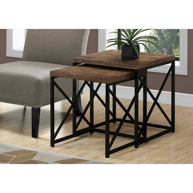 37.25" x 37.25" x 40.5" Brown Black Particle Board Metal  2pcs Nesting Table Set