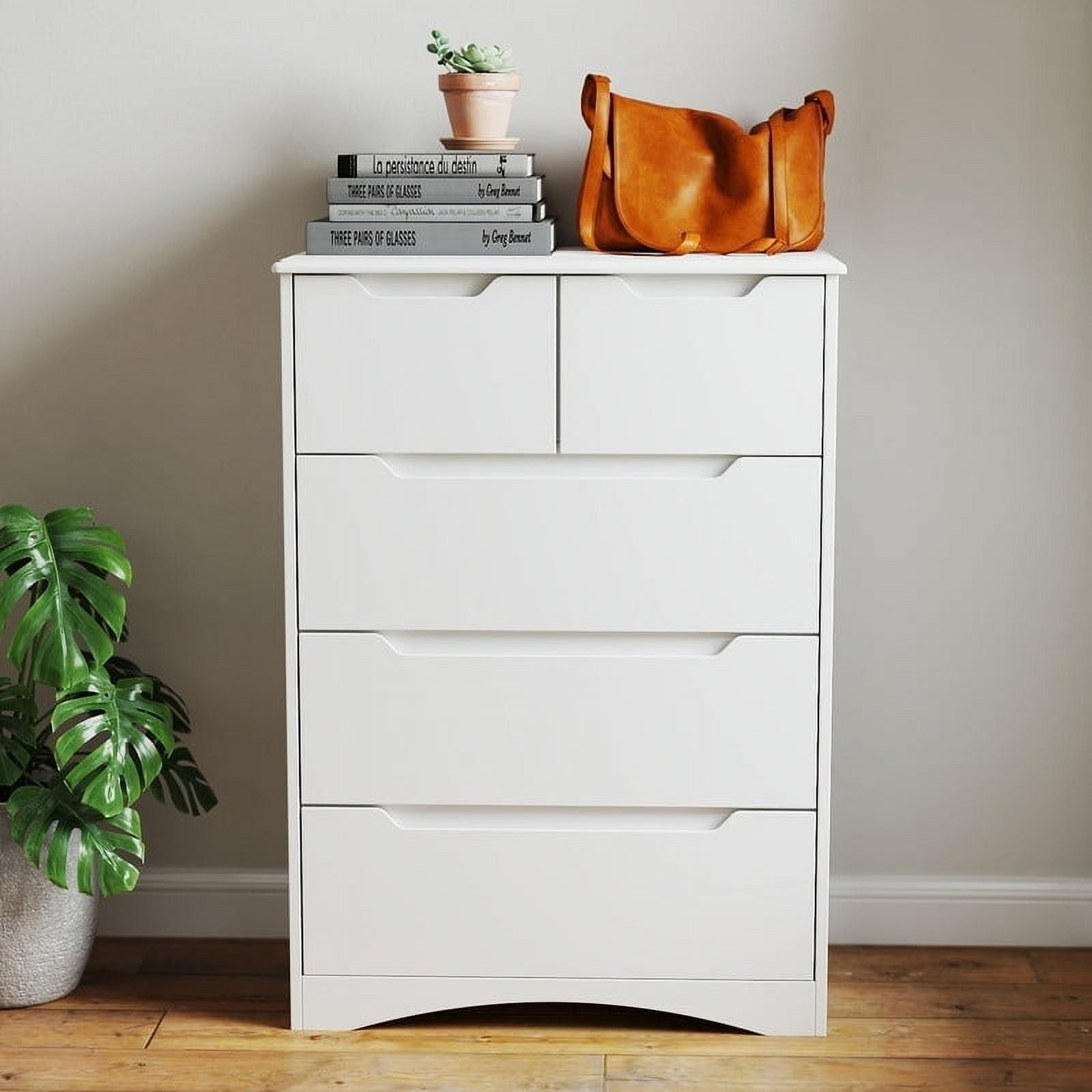 37  Tall Modern 5 Drawer Chest of Drawers Dresser Organizer, Vertical Clothes Storage Hanging Cabinet for Hallway, Bedroom