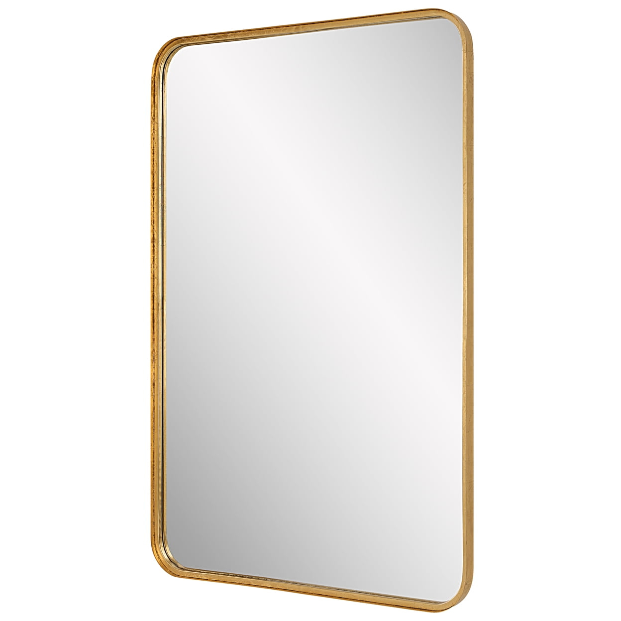 38 Inch Wood Wall Mirror, Metal Frame, Rounded Corners, Gold, Saltoro Sherpi