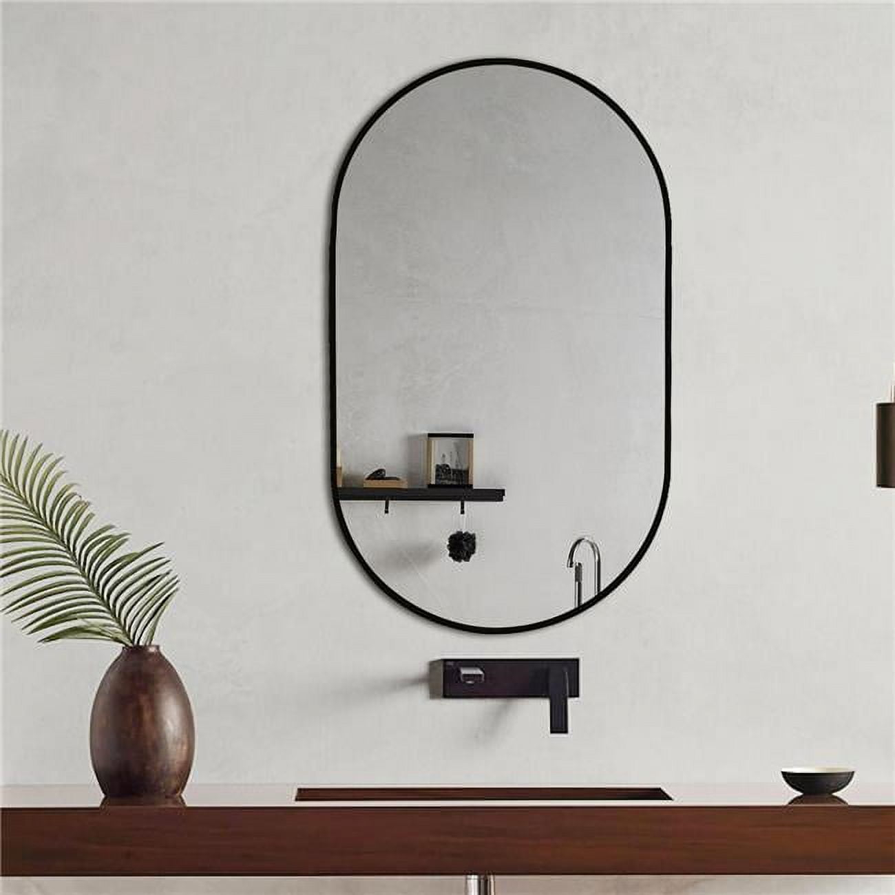 Decor Wonderland B209 39.5 x 23.6 in. Khristy Black Metal Framed Oval Wall Mirror