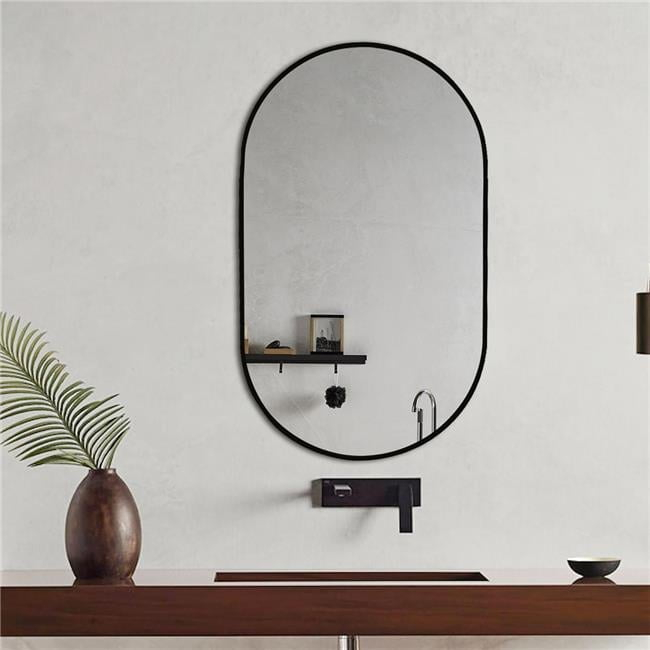 Decor Wonderland B209 39.5 x 23.6 in. Khristy Black Metal Framed Oval Wall Mirror