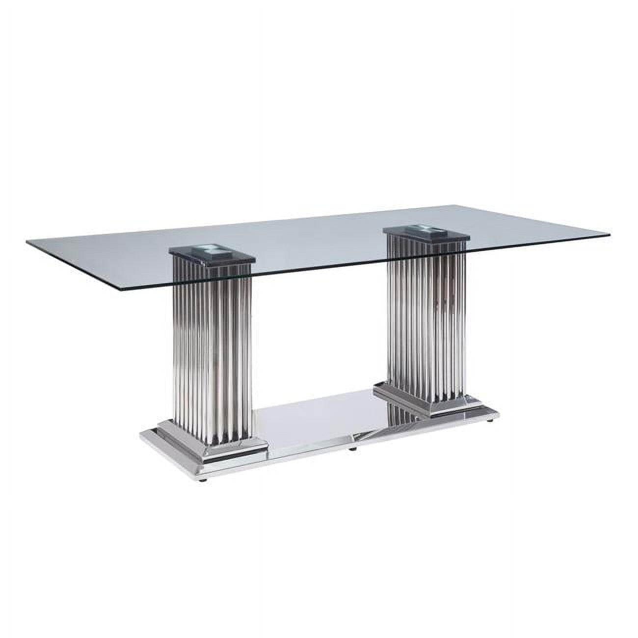 39" X 79" X 30" Stainless Steel Clear Glass Mirror Dining Table wDouble Pedestal