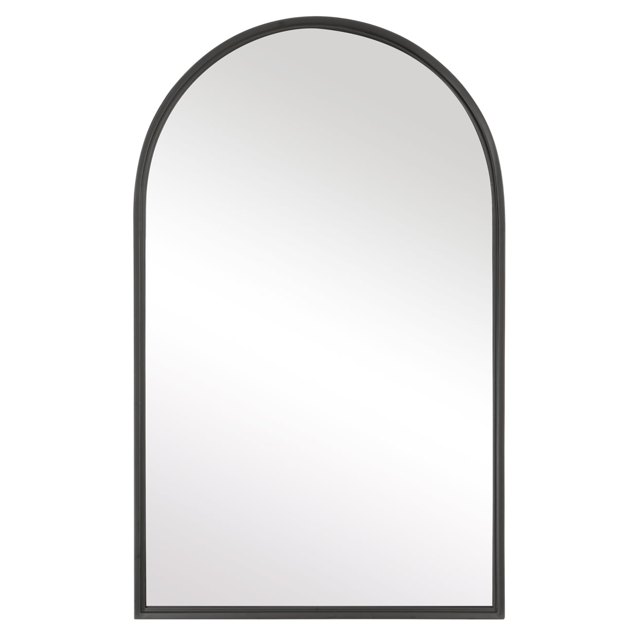 39 Inch Wood Wall Mirror, Arched Top, Matte Black, Saltoro Sherpi