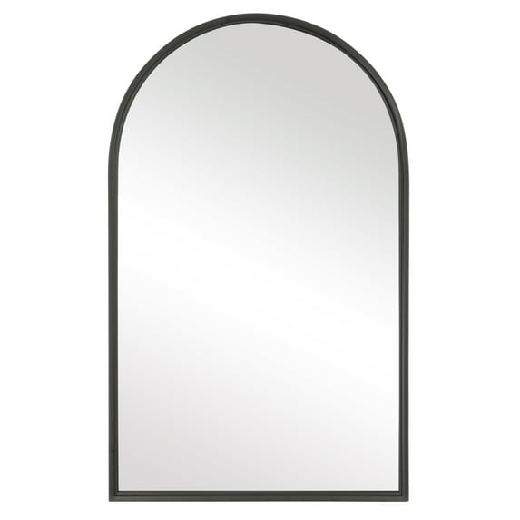 39 Inch Wood Wall Mirror, Arched Top, Matte Black, Saltoro Sherpi