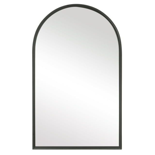 39 Inch Wood Wall Mirror, Arched Top, Matte Black, Saltoro Sherpi