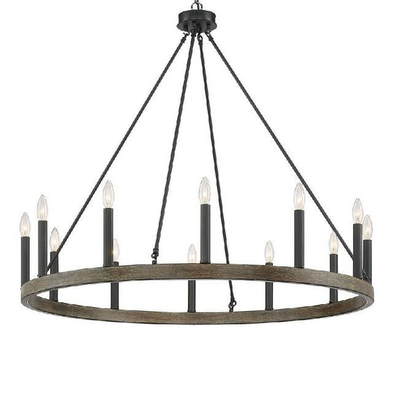 Vanity Art 10552DW-BK 39 x 39 x 35 in. 12-Light Candle Style Wagon Wheel Chandelier, Darkwood & Black