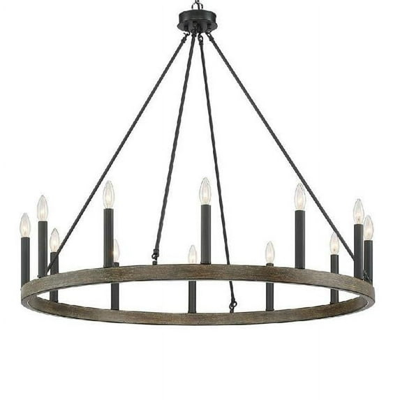 Vanity Art 10552DW-BK 39 x 39 x 35 in. 12-Light Candle Style Wagon Wheel Chandelier, Darkwood & Black