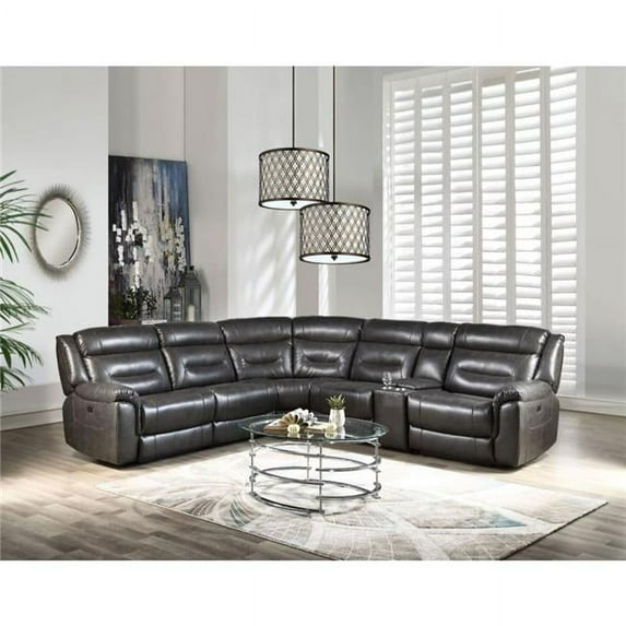 ACME Imogen Sectional Sofa (Power Motion/USB Port), Gray Leather-Aire