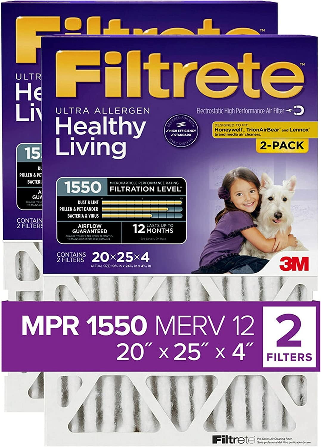 3M Filtrate Ultra Allergen Reduction Filter Slim Fit 20"X 25" X4" 2-Pack (NEW)
