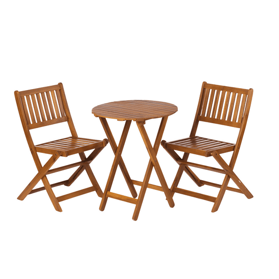Light Brown Acacia Wood 3-Piece Folding Bistro Set